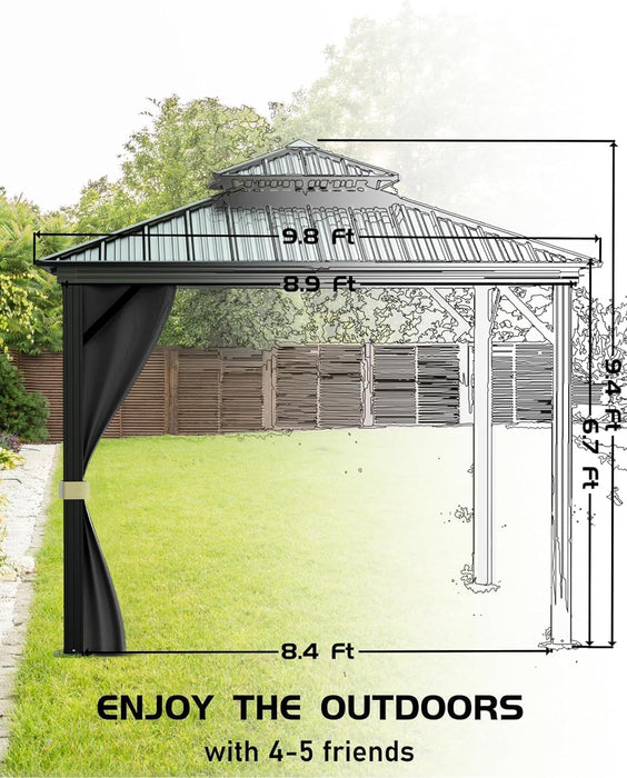 10x10 Ft Hardtop Outdoor Gazebo Weatherproof DoubleRoof