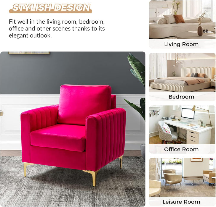 Fuchsia Velvet Upholstered Armchair With Gold Legs