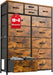 Dresser for Bedroom with 10+4 Storage Drawers, Chest of Drawers, Sturdy Metal Frame & Wood Top, Hallway, Closets, Living Room, 52.2" H X 37.4" W X 11.8" D, Rustic Brown