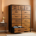 Dresser for Bedroom with 10+4 Storage Drawers, Chest of Drawers, Sturdy Metal Frame & Wood Top, Hallway, Closets, Living Room, 52.2" H X 37.4" W X 11.8" D, Rustic Brown