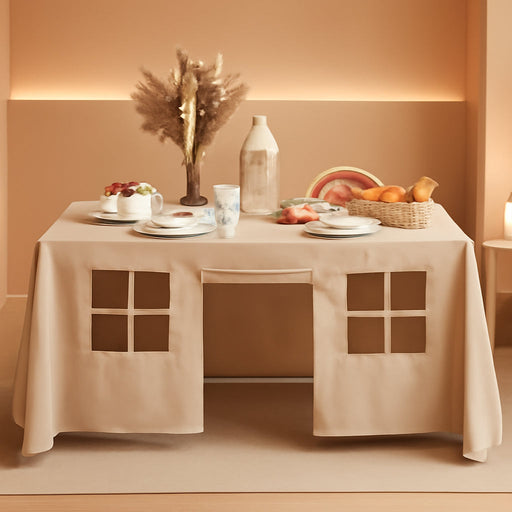 10Ft X 7.5Ft Large Playhouse Table Cloth Table Fort Tent Cover Playhouse Indoor Outdoor Tablecloth for Birthday Party Playground Play Accessory(Beige Color,Classic Style)