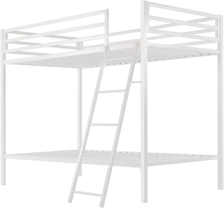 Loft Bunk Bed Twin over Twin Size with Ladder and Guardrail,Heavy Duty Metal Slats Support No Box Spring Needed Small Space Saving Furniture for Bedroom Dorm,White