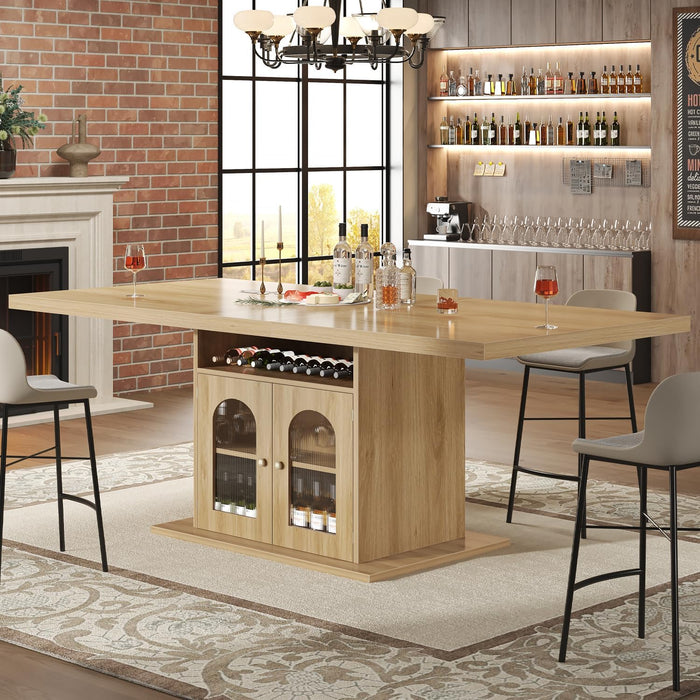 Dining Table for 4–6, 63 Inch Wood Farmhouse Kitchen Table with 3-Tier Storage Shelf and Acrylic Door Cabinet, Rectangular Modern Dining Room Dinner Table for Apartment Home Small Space, Light Oak