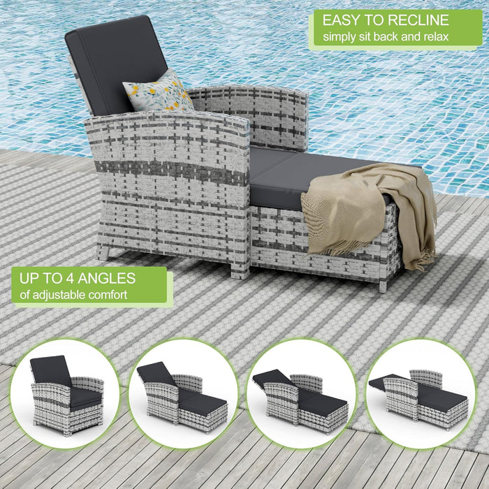 Outdoor Patio Chairs with Ottomans, 5 Piece Outdoor Patio Furniture Set, Wicker Patio Conversation Set, Outdoor Sofa with Ottoman, and Table for Porch, Garden, and Balcony, Grey