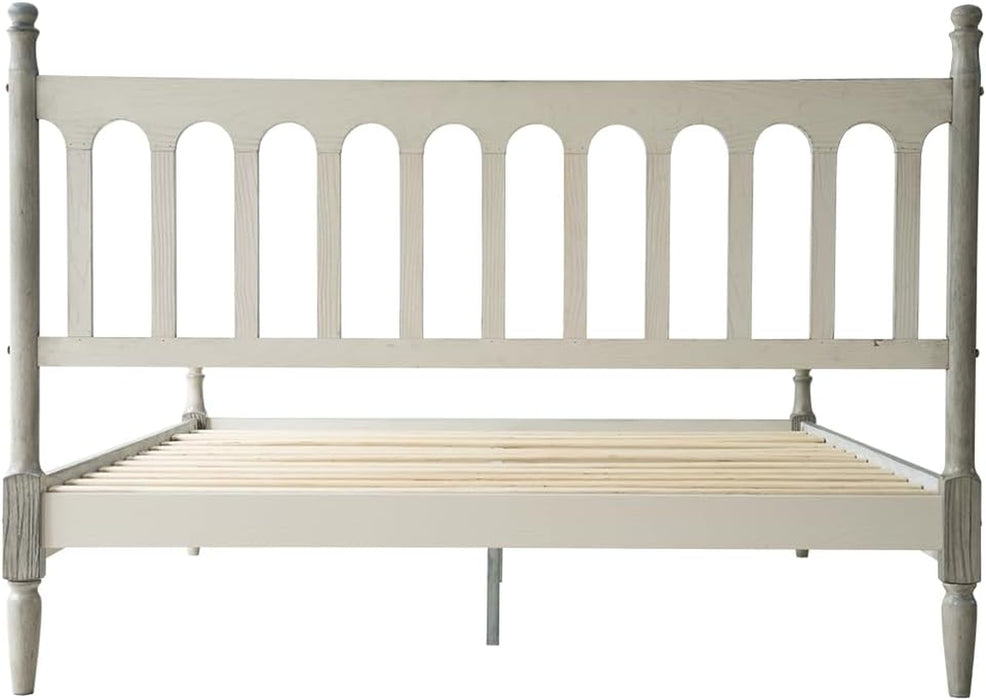 Queen Size Bed Frame, Solid Wood Platform Bed with Headboard & Footboard, Central Metal Legs, 12 Sturdy Slatted Base, Anti-Noise & Slip-Free, No Box Spring Needed, Weathered Gray Oak Finish WCQ-34