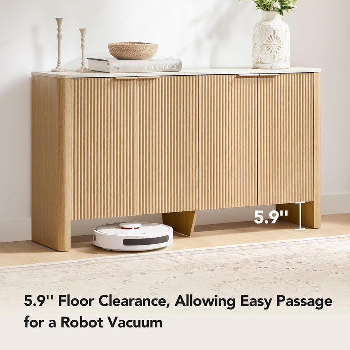 61" Sideboard Buffet Cabinet with Storage, Living Room Accent Cabinet with Doors and Adjustable Shelves, for Bar, Kitchen, Oak - Faux Marble