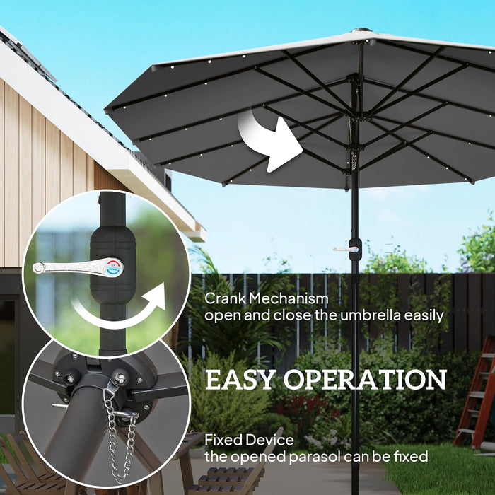 14.4Ft Large Patio Umbrella with 36 Solar LED Lights, Double Sided Outdoor Umbrella with Base Included