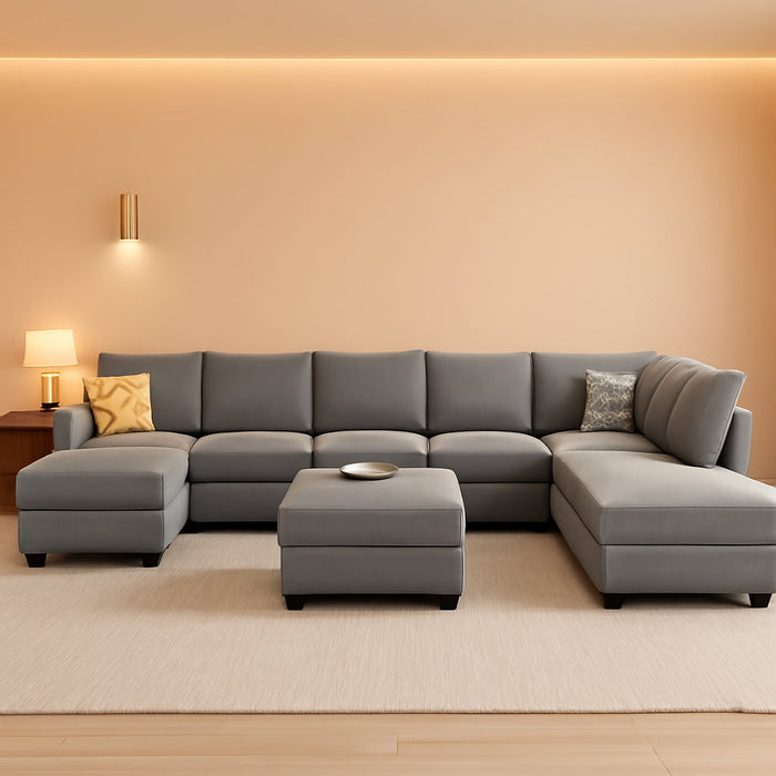 Oversized Modular Sectional Sofa with Storage Seats Reversible Sectional Couch with Ottomans U Shaped Modular Sectional Couch for Living Room, Grey