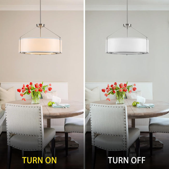 20Inches White Drum Chandelier Large Pendant Lights for Dining Room