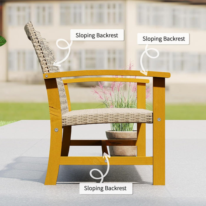 Wicker Outdoor Couch, 3-Seat Rattan Outdoor Patio Sofa, 1000 Lbs. Capacity, Acacia Wood Patio Furniture Couch with Steel Seat and Armrests for Backyard, Porch, Teak