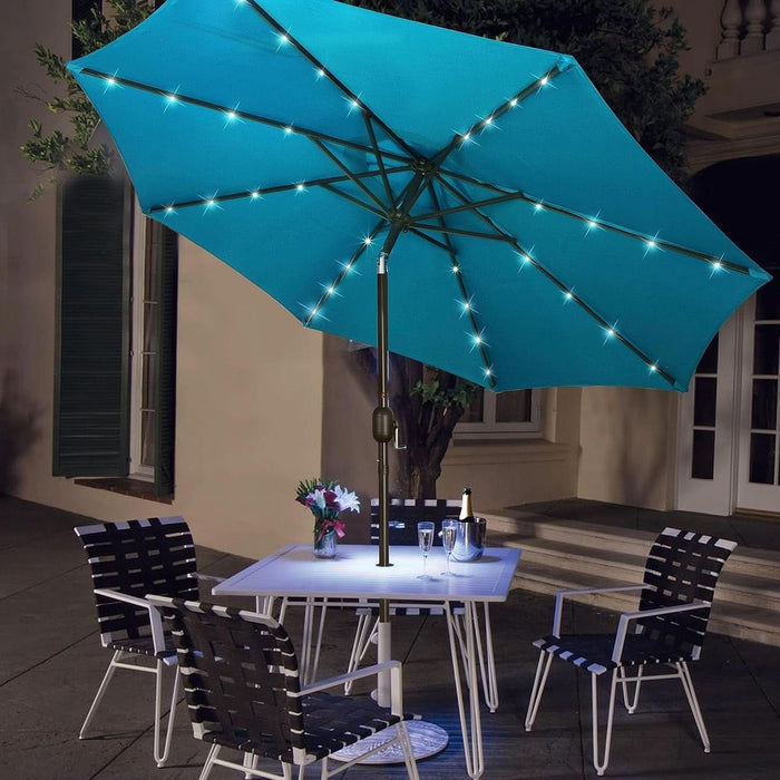 9 lighted patio umbrella 9 ft Solar LED Patio Umbrella With Tilt And Crank Cerulean