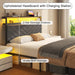 Twin Bed Frame with Storage Drawers, Upholstered Headboard with Charging Station, LED Lights, Fabric Drawers with Wheels, under Bed Storage, No Box Spring Needed, Easy Assembly, Grey