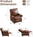 Pushback Recliner Chair with Massage and Heating, Breathable Leather Recliner Chair with Overstuffed Backrest and Rivet Decoration, Single Sofa Accent Chair for Living Room, Light Brown