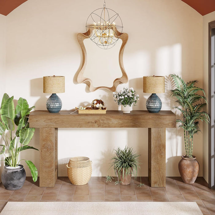 Farmhouse Console Table, 63-Inch Long Narrow Sofa Table behind the Couch, Wooden Rectangular Entryway Table for Entrance, Hallway, Living Room (Natural)