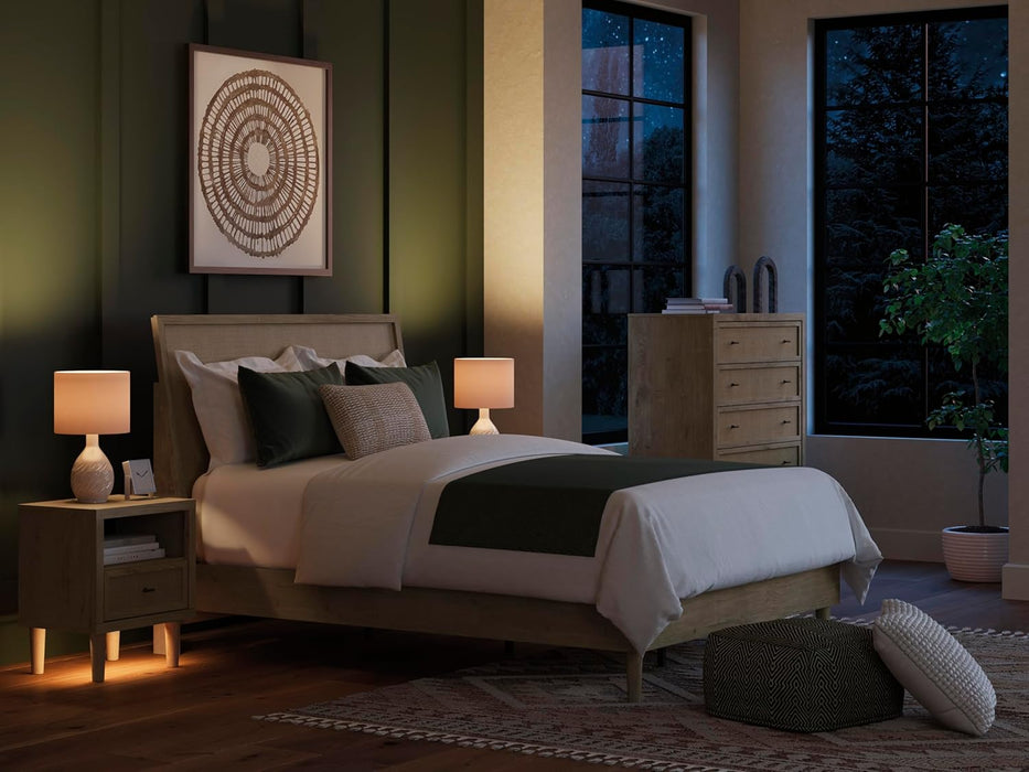 Cielden Farmhouse Queen Panel Platform Bed, Foundation or Box Spring Not Needed, Light Brown