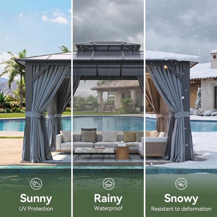 10X12 Ft Aluminum Gazebo Featuring Polycarbonate Roof