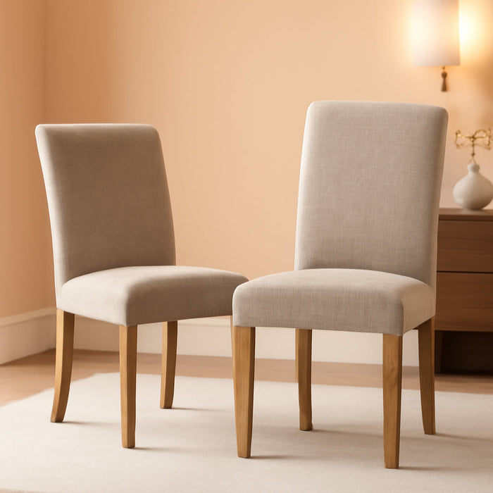 Abbott Parson Dining Chairs - Light Tan Linen Fabric Padded Dinette Chairs, Set of 2, Oak