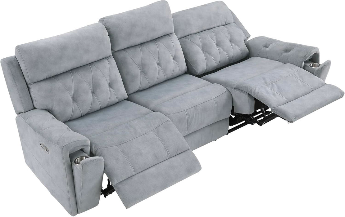 Wll Hugger Power Double Reclining Sof, Microfiber Home Theter Seting, Chrging Ports/Hidden Cup Holders/djustble Hedrest/Dimond Tufting, Power Recliner Couch for Living Room, Gry