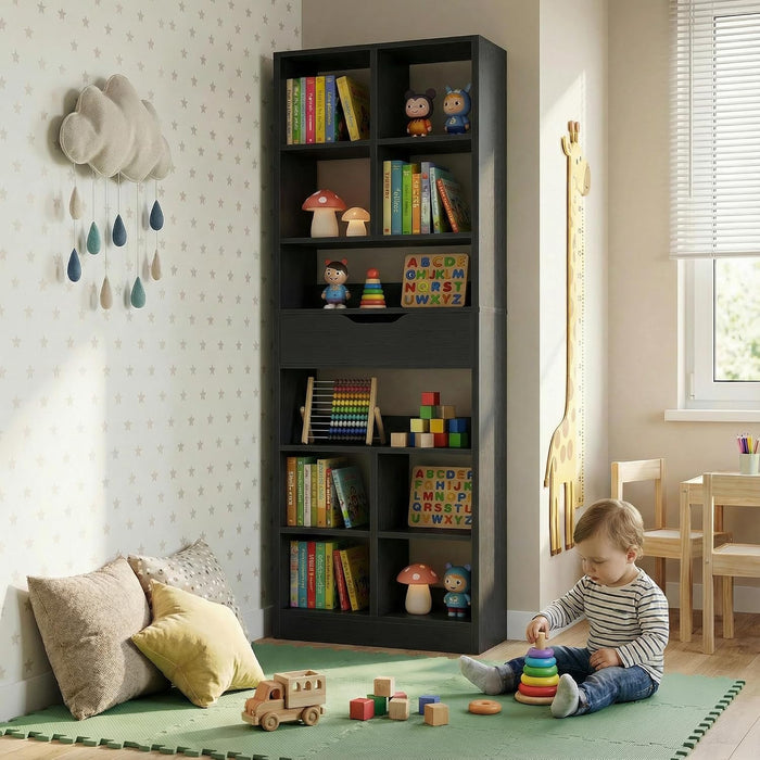 73.6" Tall Narrow Bookshelf with Drawer for Display, 19.7" Wide