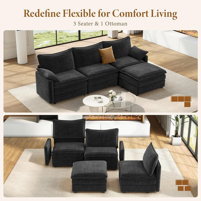 108 Inch CharcoalGray Modular Sectional Sofa Ottoman
