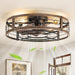 23" Black Gold Caged Low Profile Ceiling Fan with Light and Remote