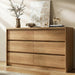 Oak Dresser for Bedroom, 47.2" Wide Mid Century Modern Chest of Drawers with 6 Large Storage Space and Curved Edge Design, 6 Drawer Large Dresser for Bedroom
