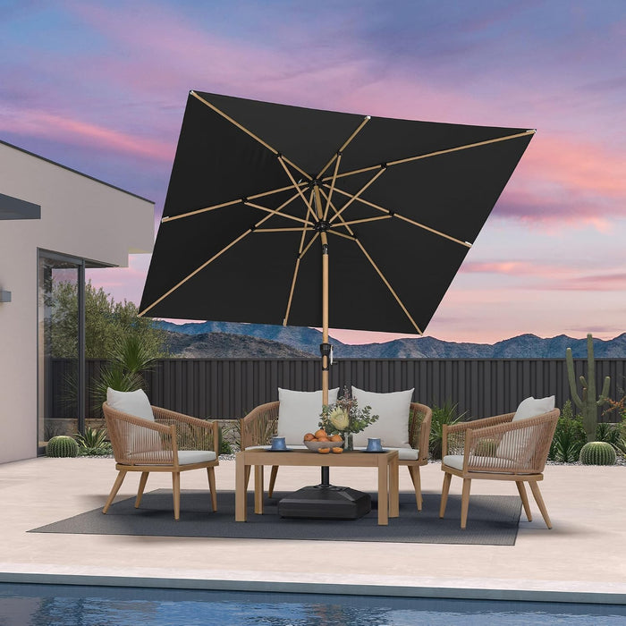 Patio Umbrella with Base 8' X 8' Table Wood-Grain Finish, Black