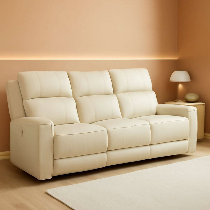 Dahlmoore Modern Leather Match Power Reclining Sofa with USB Ports, Beige