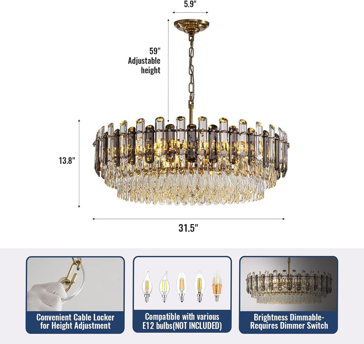 31.5 Inch Handcrafted Baroque Style Crystal Chandelier