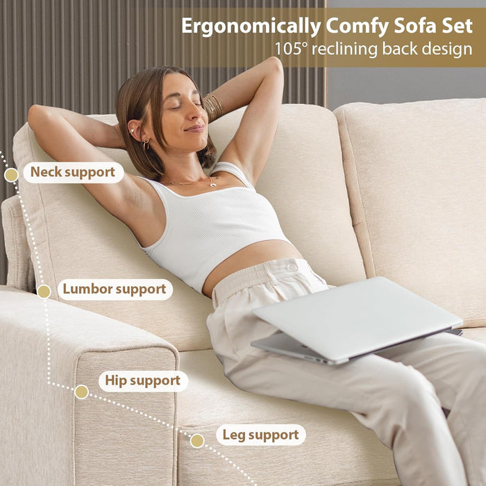 71" Modular Sofa Couch, Comfy Chenille Loveseat Sofa, Modern Recliner Couch with Deep Seats and Wide Armrests for Living Room(Beige, Square Backrest)