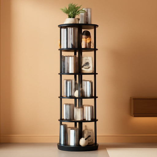 Black Rotating Five Tier Floorstanding Bookshelf Spin360