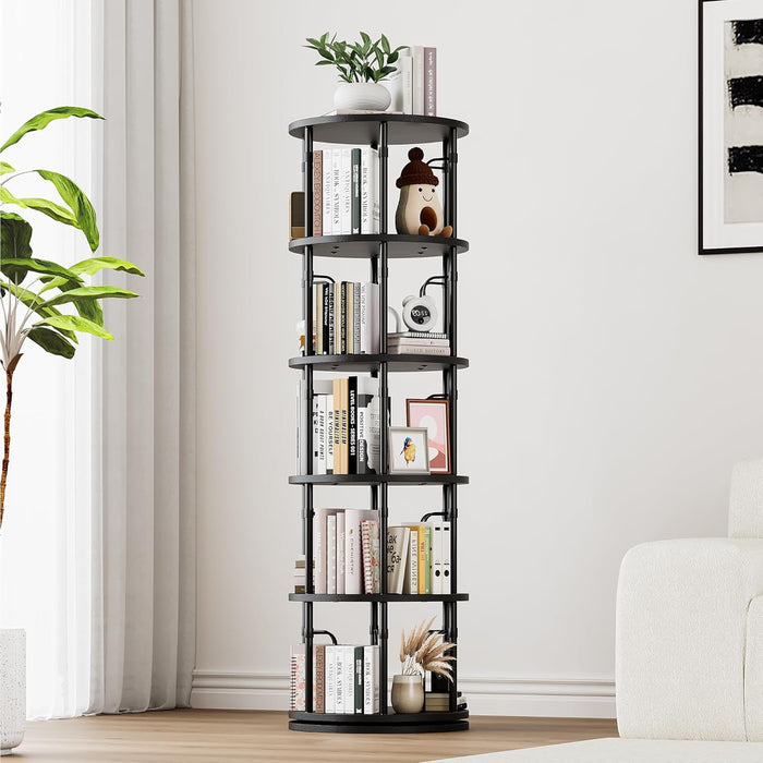 Black Rotating Five Tier Floorstanding Bookshelf Spin360
