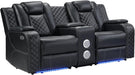 Home Theater Seating Seats, Power Loveseat Recliner Sofa with Center Console, Game Movie Reclining Couch with Ambient Lighting, Cup Holder, USB Ports, Bluetooth Speakers for Living Room, Black