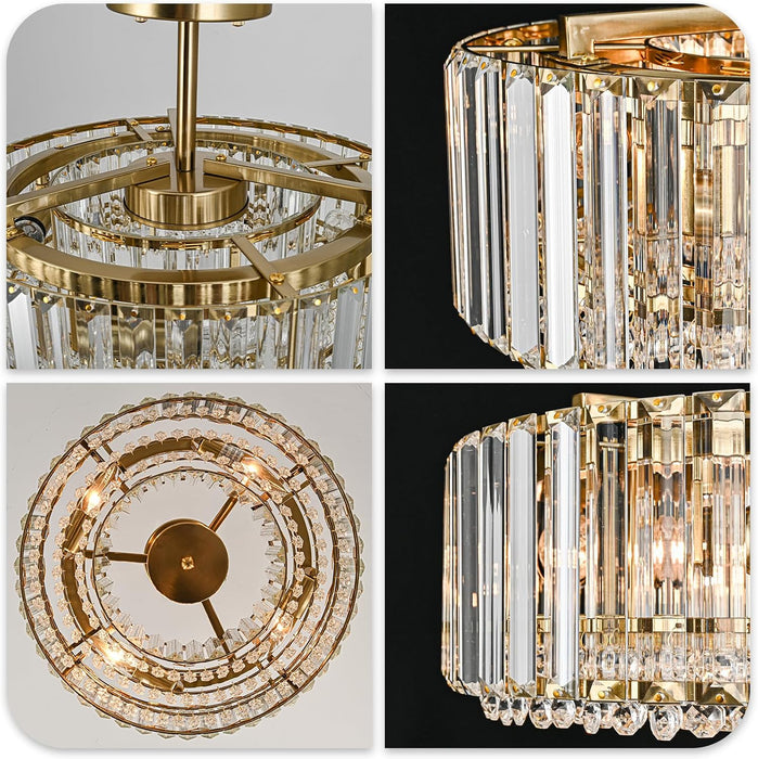 Gold Crystal Chandelier Semi Flush Mount Luminaire