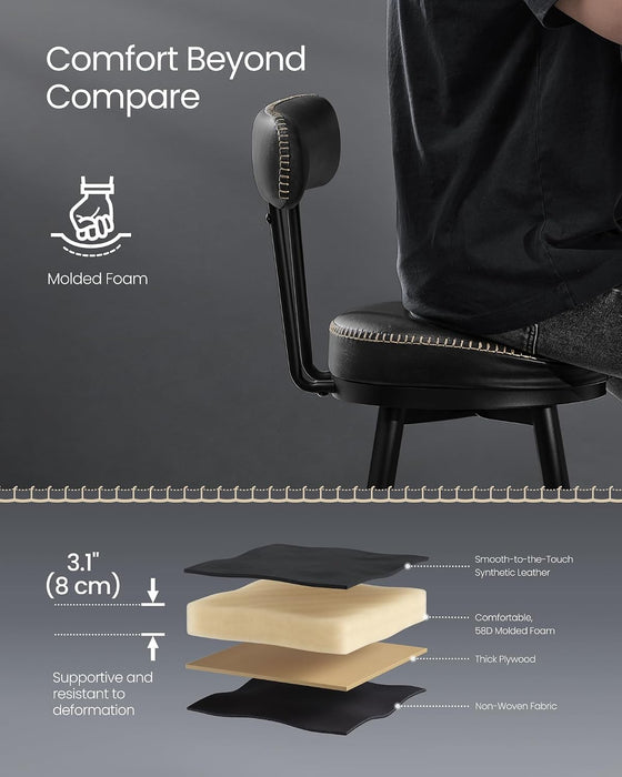 VASAGLE EKHO Collection - Bar Stools Set of 2, Swivel Counter Height Bar Stools with Back, Synthetic Leather with Stitching, Mid-Century Modern, 25.6-Inch Tall Barstools, Ink Black ULBC089B01V2