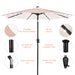 9 FT 32 LED Patio Solar Umbrella W/ Push Button Tilt and Crank Outdoor Umbrella, 8 Sturdy Ribs, UV Protection, Solution-Dyed Fabric, Beige and White Stripe