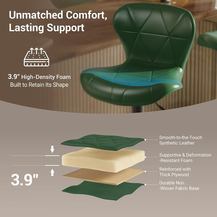 Bar Stools Set of 2, Faux Leather Upholstered Swivel Barstools, Seat Height 24.8"-33.46" Adjustable for Kitchen Island Green