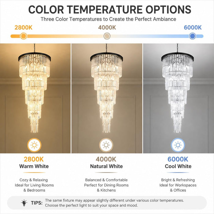 Large Black Chandelier Light Fixtures - 37 Lights, Modern Crystal Chandeliers for Hotel, Lobby, Foyer, Entrance Hall, Staircase