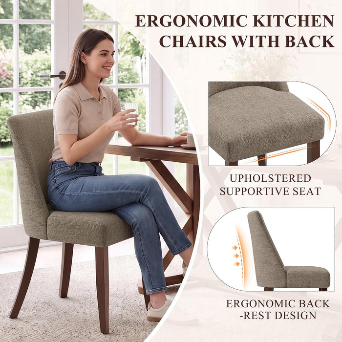 Upholstered Dining Chairs Set of 4, Mid Century Modern Kitchen Chairs with Back, Farmhouse Fabric Side Dining Room Chairs with Wood Legs for Dining Room Restaurant, Brown