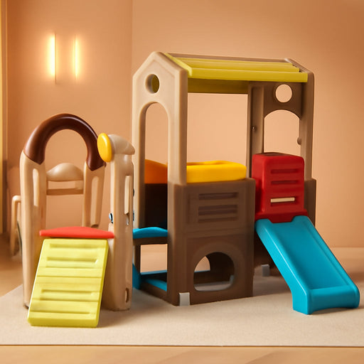 Young Explorers Indoor Outdoor Playset for Kids – Modular Climber, Slide & Playhouse Combo – Expandable Toddler Activity Center with Crawl Tunnel, Doors & Easel for Backyard or Playroom