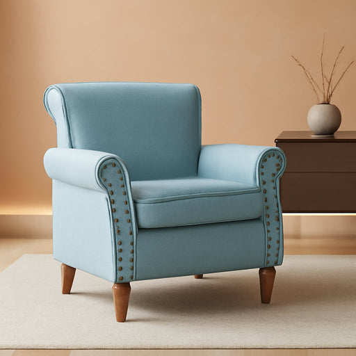 Accent Chair with Wood Legs & Removable Cushion, Modern Wingback Armchair with Nailhead Trim, Comfy Upholstered Lounge Chair, Single Sofa Chairs for Living Room Bedroom, Blue