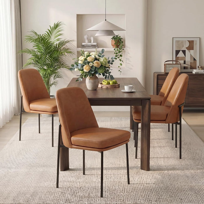 Leather Dining Chairs Set of 4 with Metal Legs, Brown