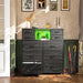 Black Dresser for Bedroom with LED Lights & Power Outlets 2 AC & 2 USB, Fabric 10 Drawer Dressers & Chest of Drawers with Open Shelves for Hallway Living Room Closet, Metal Frame, Wood Top