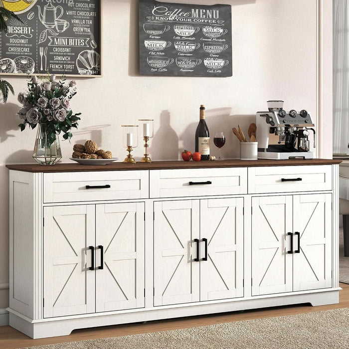70" Farmhouse Buffet Cabinet with Storage 3 Drawers & 6 Barn Doors