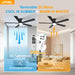 52 Inch Ceiling Fans with Light, Black Ceiling Fan with Light and Remote Control, Dimmable LED, Noiseless DC Reversible Motor, Flush Mount, Low Profile Ceiling Fans for Indoor/Outdoor Use