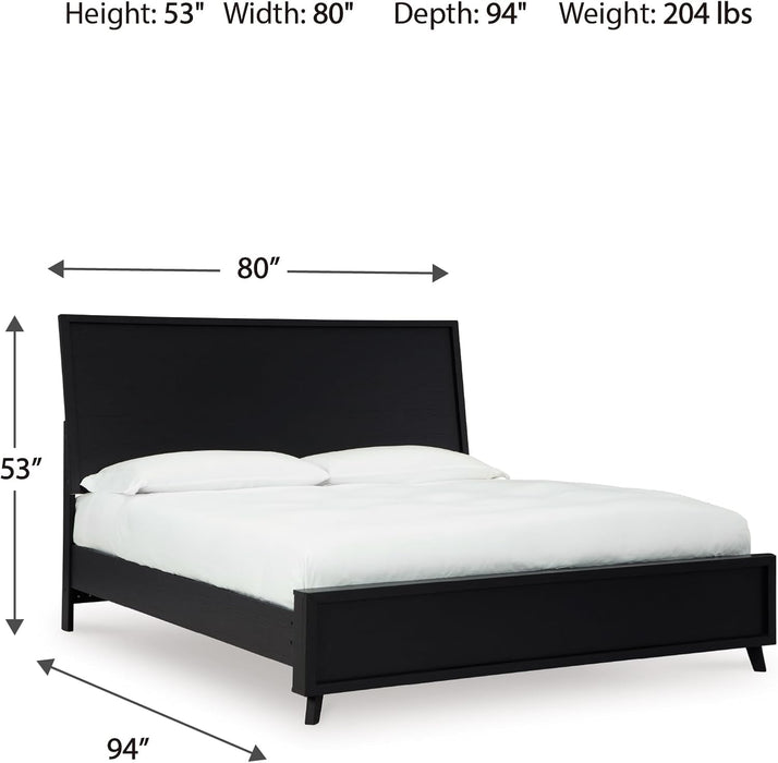Signature Design by Ashley Danziar Modern King Panel Platform Bed with Angled Legs, Foundation or Box Spring Not Needed, Black