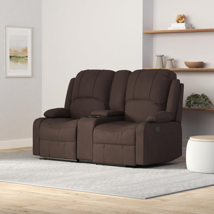 65" Wall Hugger Reclining RV | RV Theater Seats | Double Recliner RV Sofa & Console | RV Couch | Wall Hugger Recliner | RV Theater Seating | RV Furniture | (Manual, Chocolate)