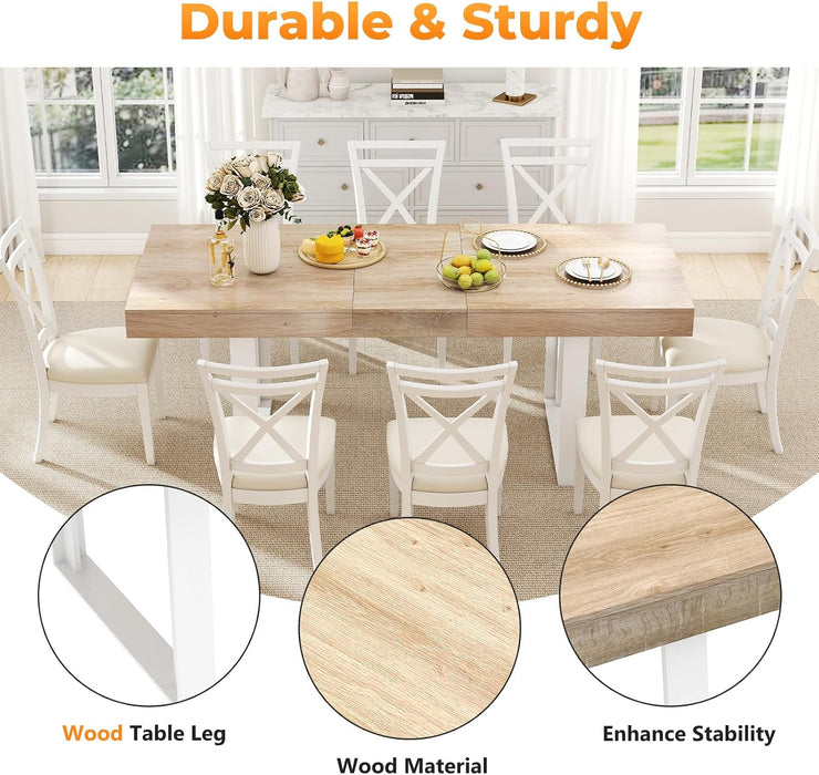 63"-78.7" Extendable Dining Table for 6-8, Farmhouse Kitchen Table | Rectangular Expandable Dining Room Table with U-Shaped Legs Wooden Dinner Table for Kitchen Office Living Room-Oak