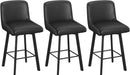 Swivel Bar Stools, 26''H Upholstered Barstools with Backs, Modern Counter Height Bar Stool Chairs for Kitchen Island, Metal Legs (Black- Faux Leather, Set of 3-26" H)