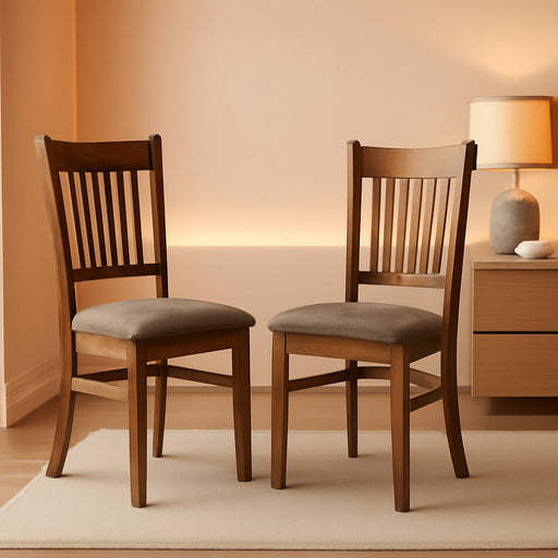 VAC-ESP-C Vancouver Kitchen Dining Chairs - Linen Fabric Upholstered Wooden Chairs, Set of 2, Espresso